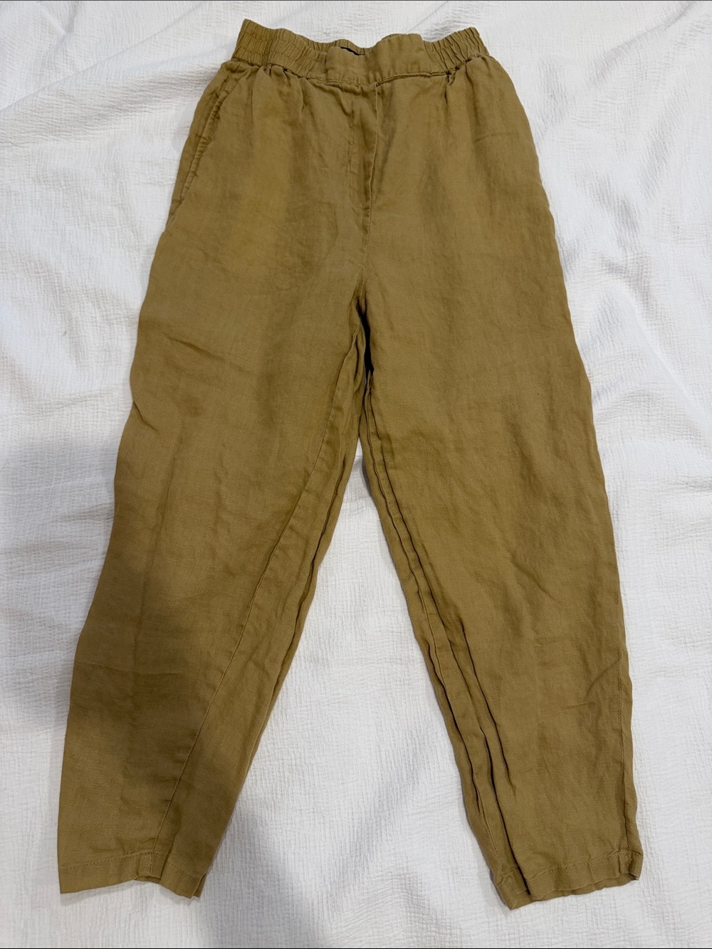 Women Casual Elastic Waist beige Linen Pants